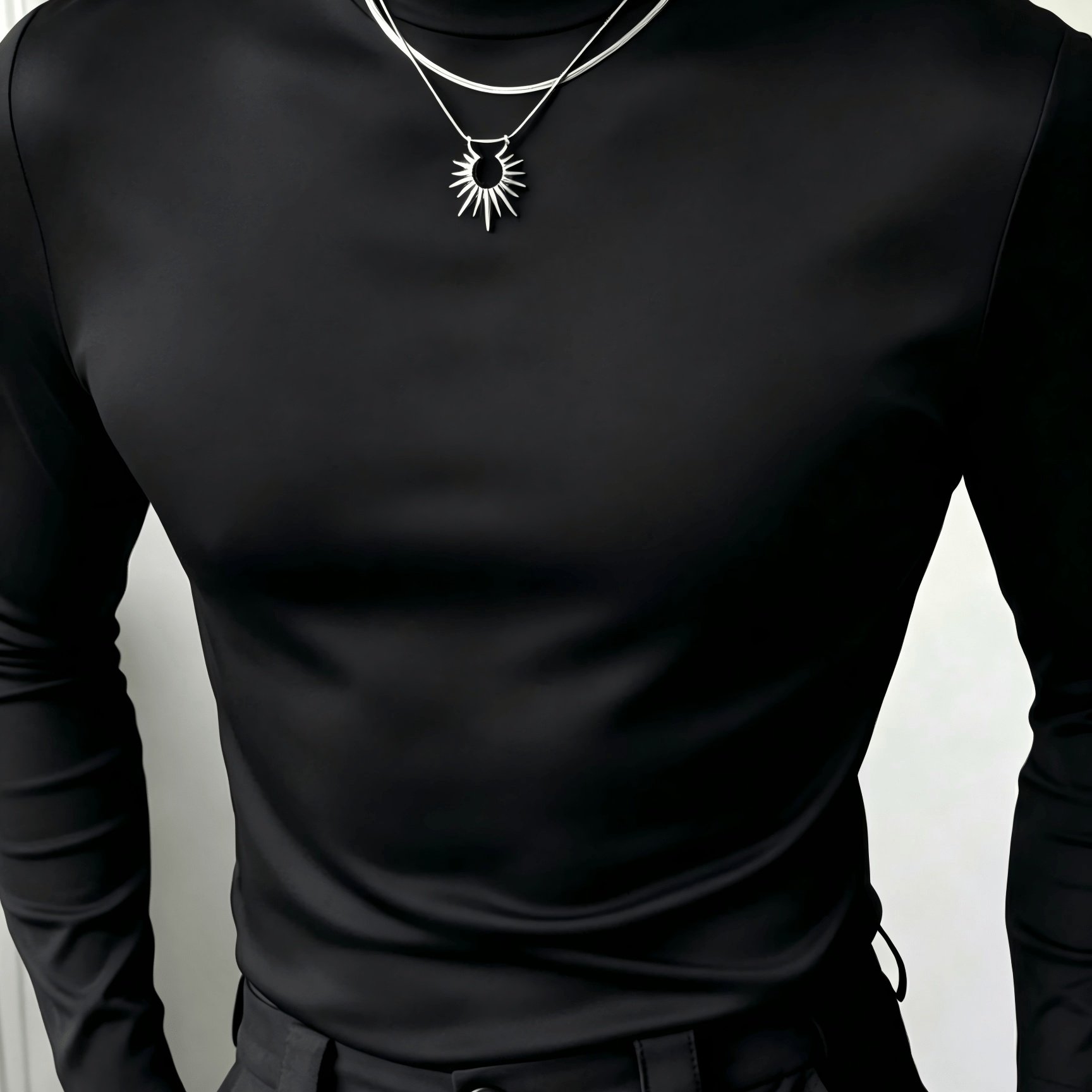 TEMU Men's Casual Solid Color High-neck Fitted Long Sleeve Thermal T-shirt, Underwear, Autumn And Winter, Fall