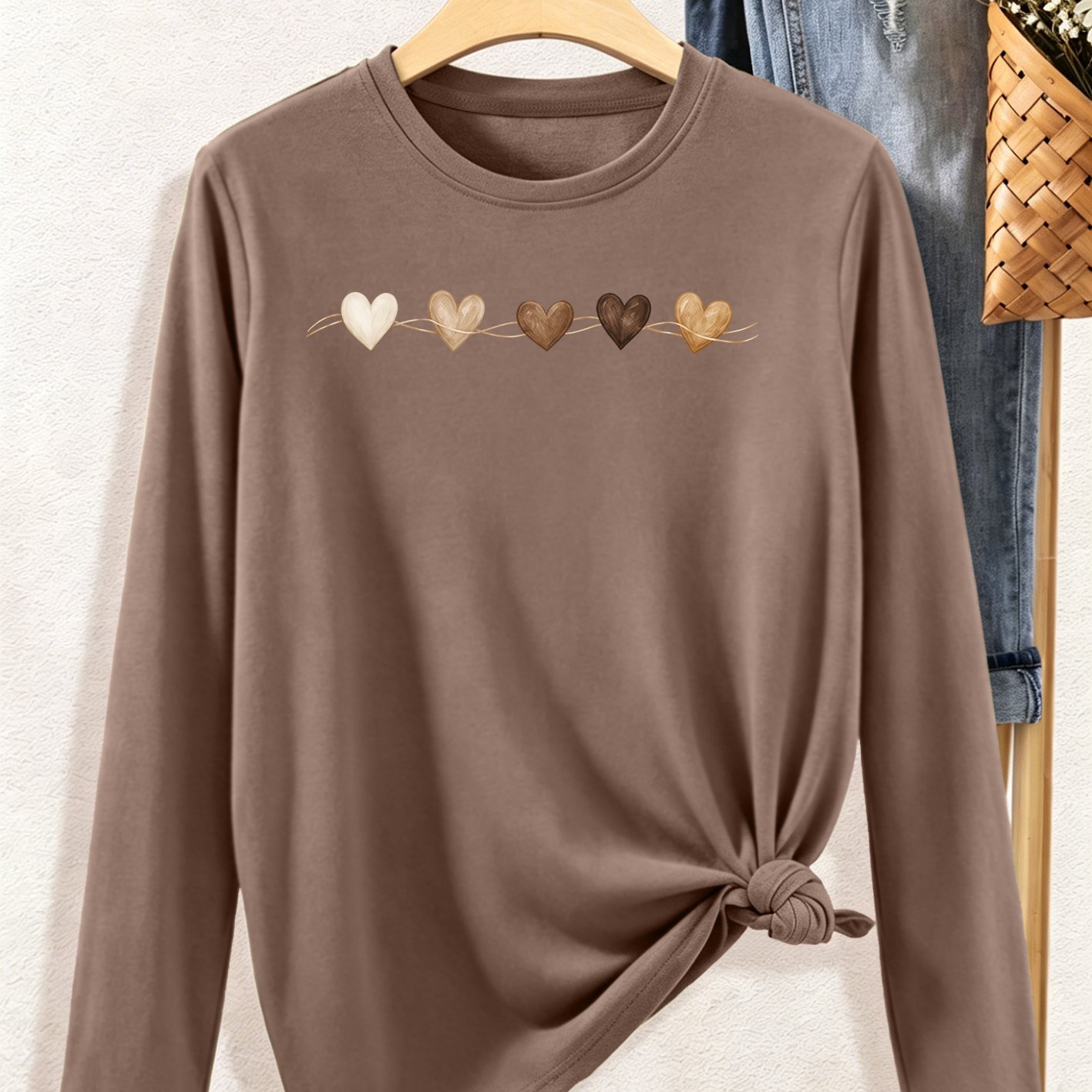 TEMU 2026 Autumn New Plus Size Long Sleeve T-shirt Women's Gradient Print Gentle Minimalist Style Daily Athletic Casual Versatile Loose Comfortable