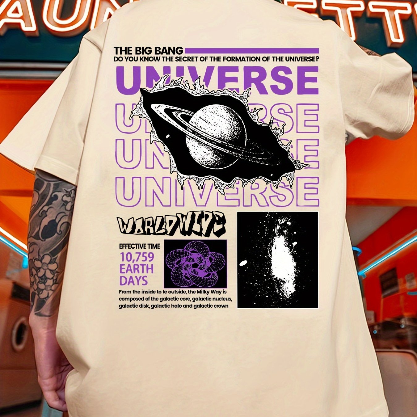 TEMU Trendy Universe Print, Men's Graphic Neck , Casual Tshirts For Summer, Men's Clothing Tops For Daily Gym Workout Running