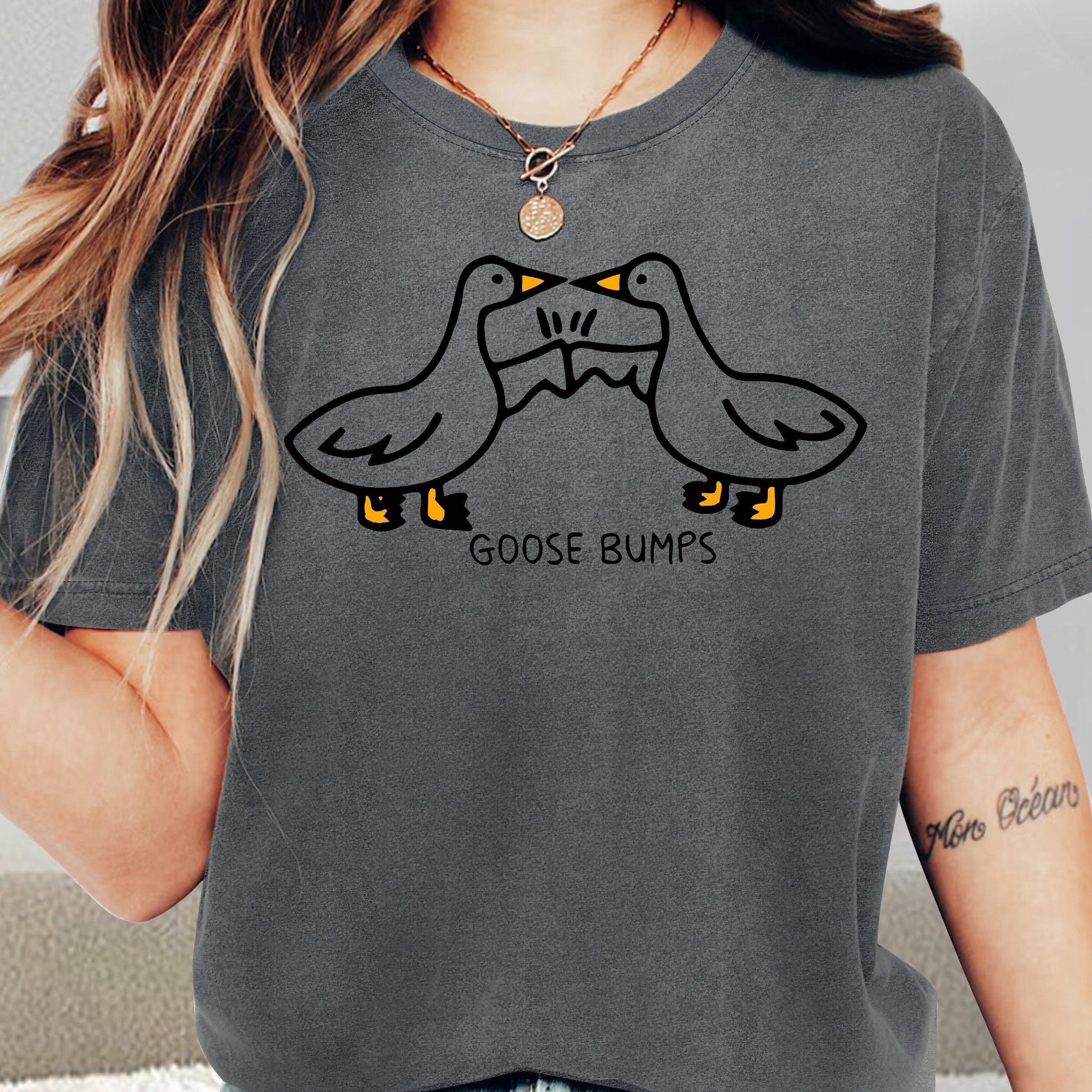 TEMU 2 Geese English Print Fashion Vintage Women's Summer Casual Sporty Style Round Neck Short Sleeve T-shirt, Purple, S-xxl