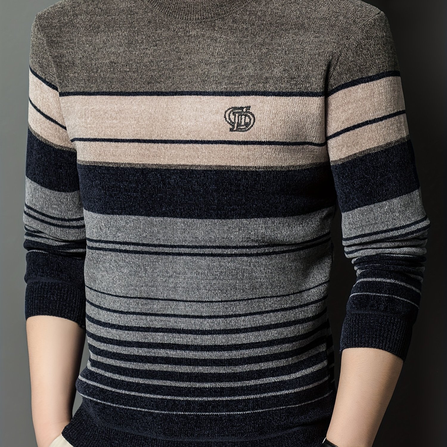 E-shop Herren Winterpullover – Dicker, warmer Streifenpullover mit Rundhalsausschnitt, verstärkter Pullover mit vertikalen Streifen, maschinenwaschbar,