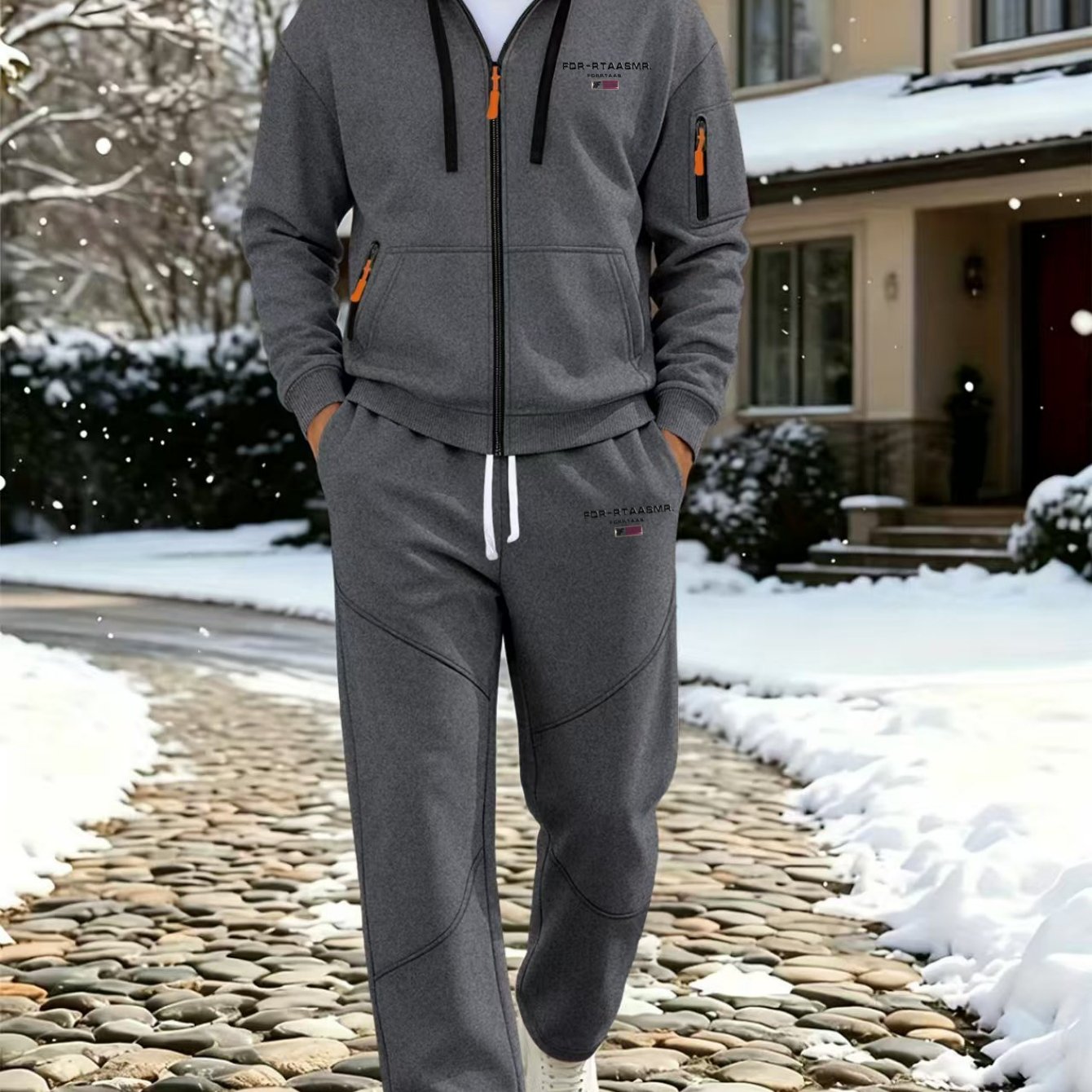 TEMU Cross-border Bestselling Fashion Printed Hoodie With Arm Pockets   Long Pants Men's Set