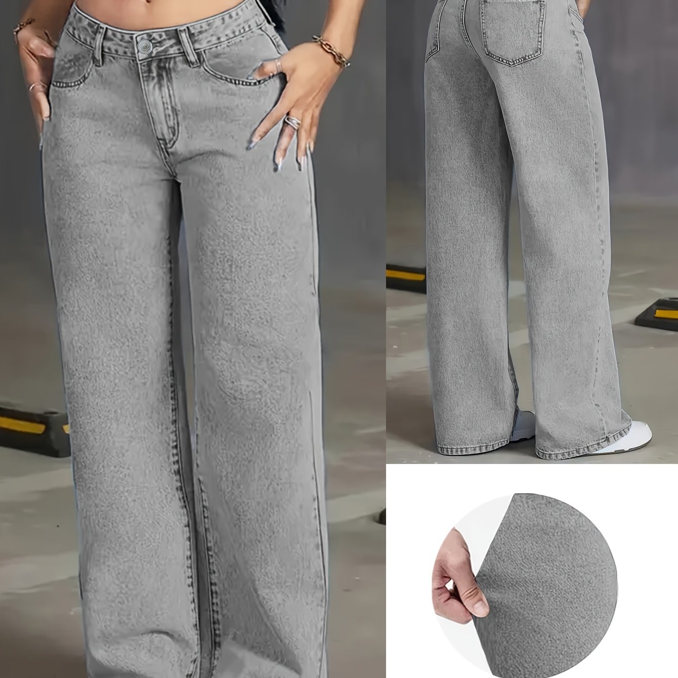 Dk85608 X Y2k High-waist Grey Washed Wide-leg Jeans - 90s Retro 's Denim, Stretch Style