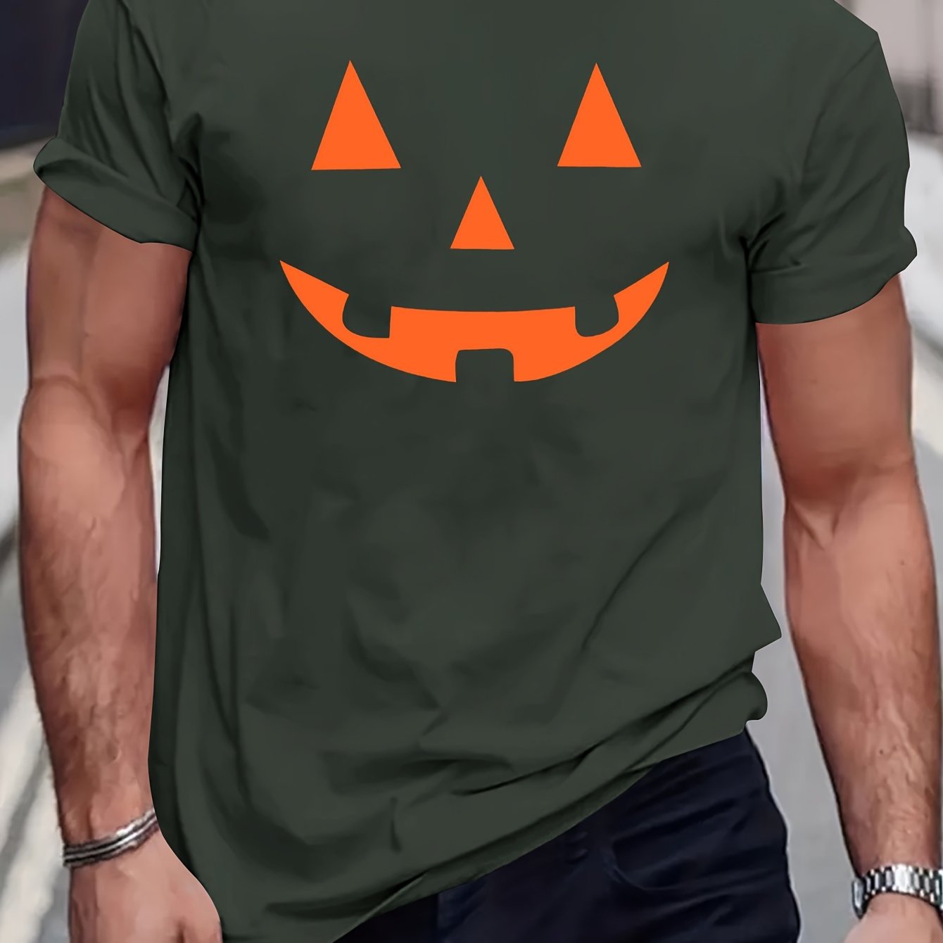 TEMU Halloween Short-sleeve T-shirt For Men, Spring And Summer , Comfortable Round Neck Tee, Regular Fit, Versatile Fashion For Everyday Wear