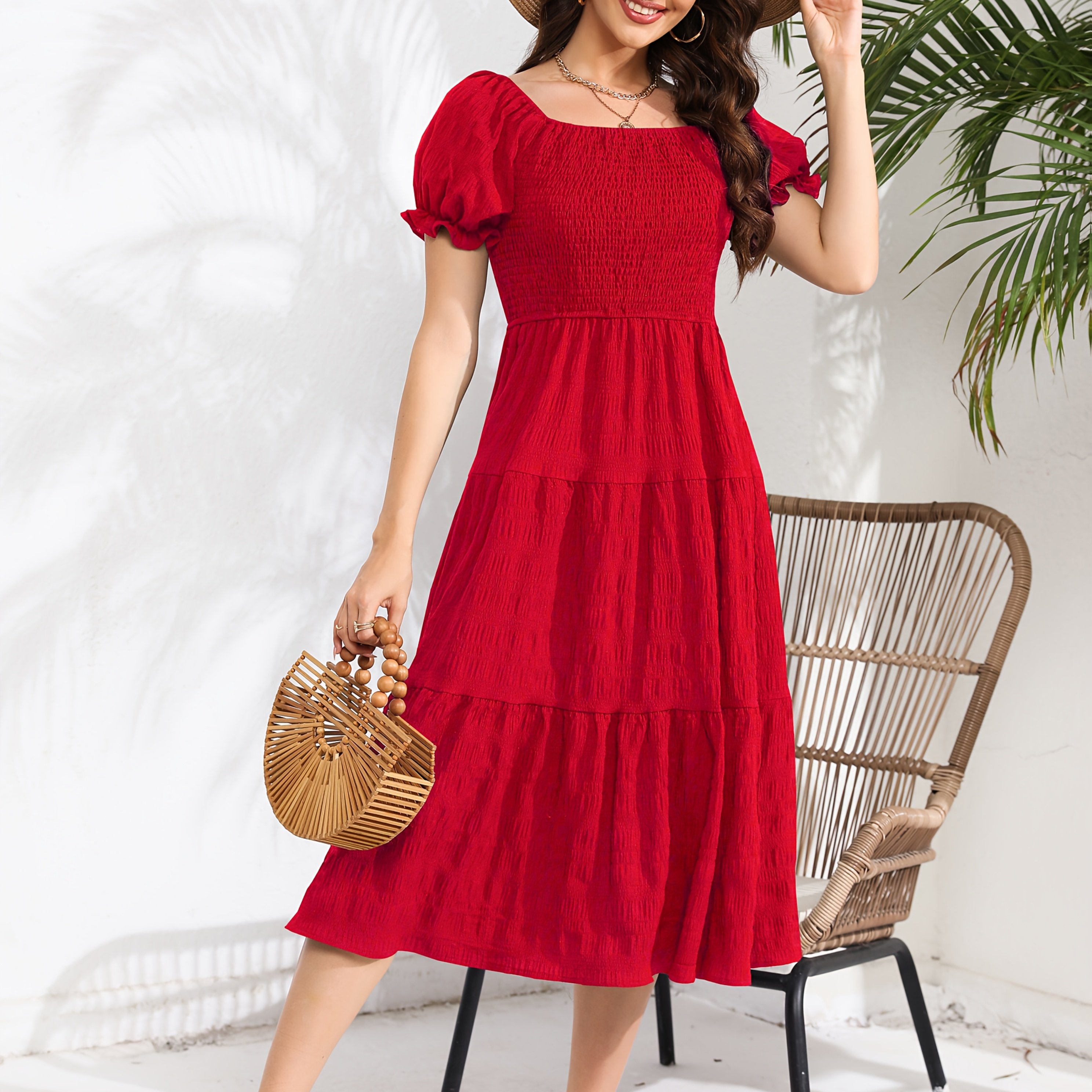 TEMU Solid Color Two-wear Dress