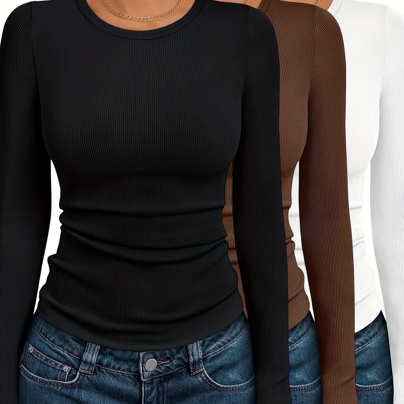 3pcs Women's Long Sleeve T-shirt Set Autumn Fashion Y2k Clothing
