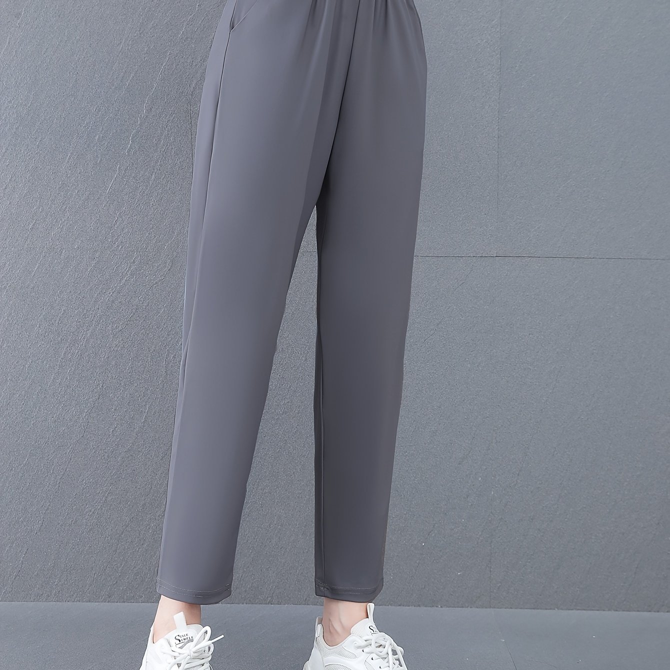 TEMU Summer Thin-sliced Solid Color Flowy Loose-fit Versatile Casual Sport Ankle Pants Harem Pants For Women, High-elasticity Fabric Skinny Ankle