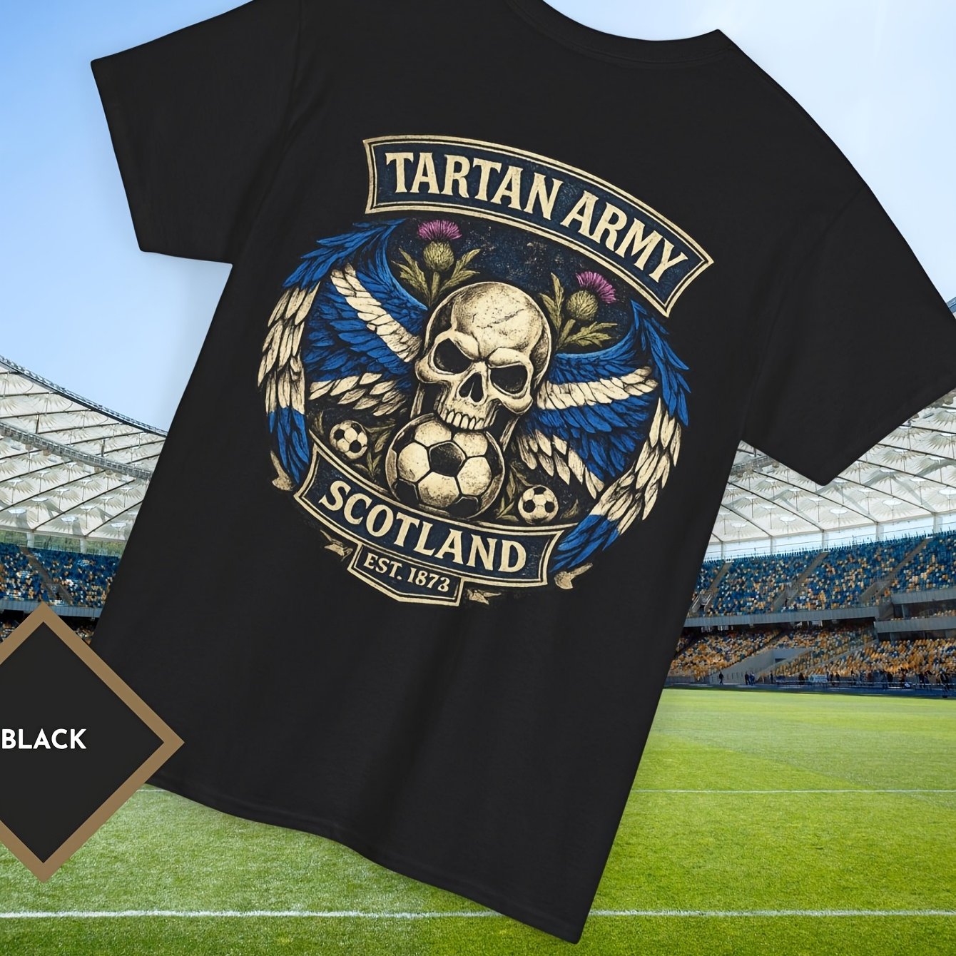 Scotland Football Shirt Skull Wings Back Print Graphic Tee