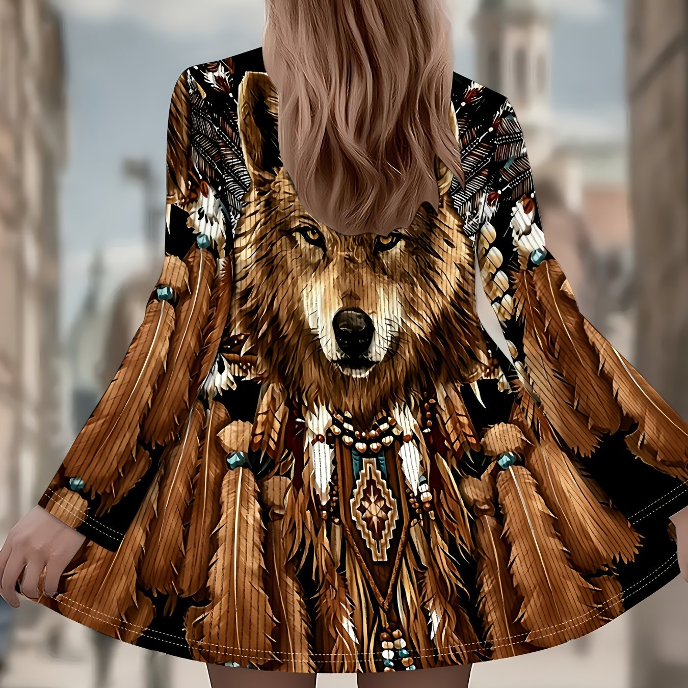 TEMU [printed Design â Not Textured]women's Elegant Floral Open Front Cardigan - Long Sleeve Casual Jacket, Retro Fashion, Wolf Pattern , Machine