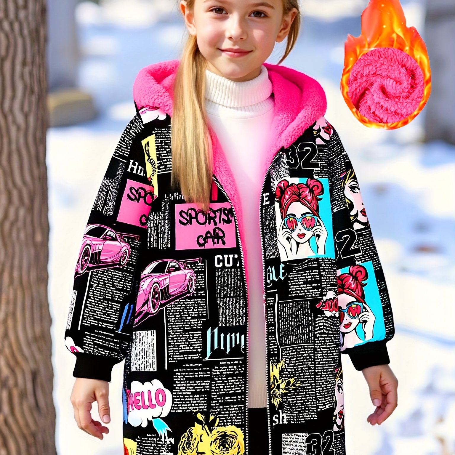 TEMU Single Item For Only, Does Not Sweater Inner Layer. Girls' Mid-to-large Size (110-170cm), Autumn/winter Style, Daily Cool-spicy Pop Art Graffiti