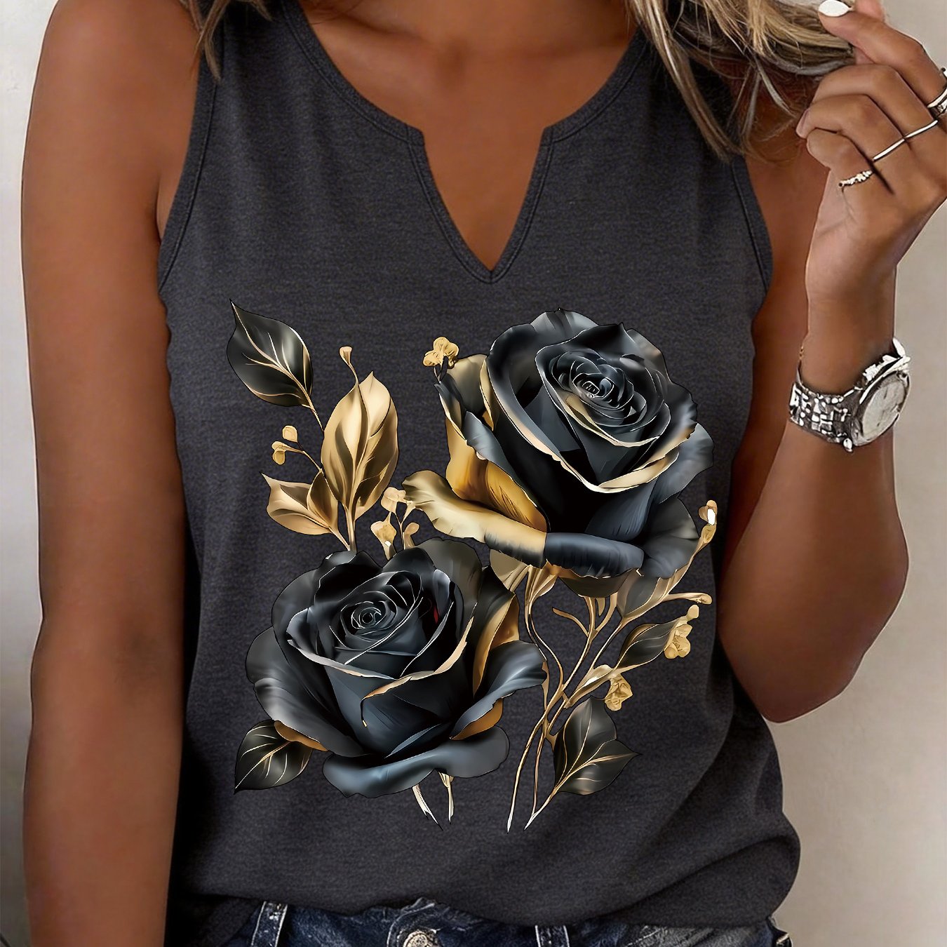 TEMU (052#) Women's Fashion Fresh Vest, Trendy Floral Print Sleeveless Top, Casual Outerwear And Inner Wear, Easy Design Versatile Style