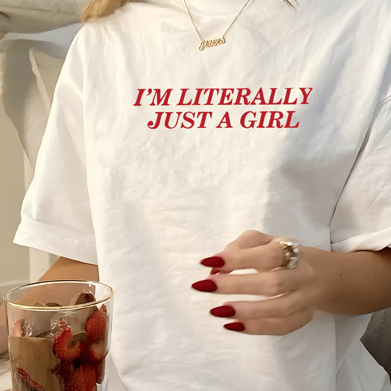 TEMU Letter Print T-shirt, Short Sleeve Crew Neck Casual Top For Summer & Spring, Women's Clothing