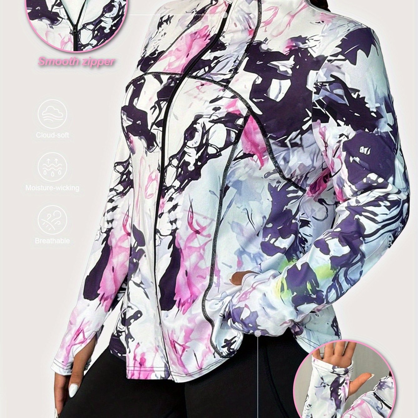TEMU Plus-size Sporty Casual Yoga Printed Jacket