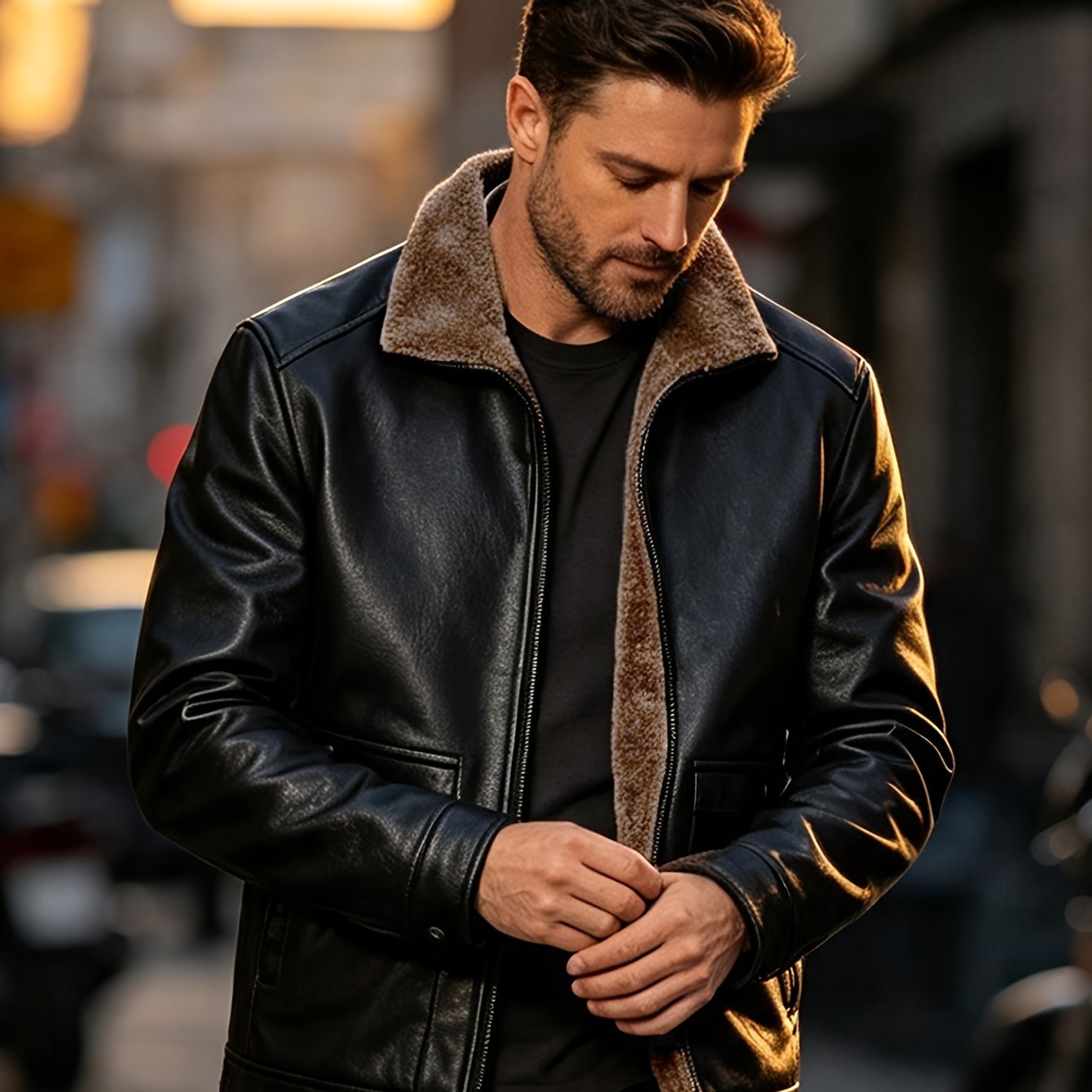 TEMU Men's Autumn/winter -lined Jacket, Warm Biker Style With Snap Button Pockets, Winter Outerwear Winter Clothes For Men