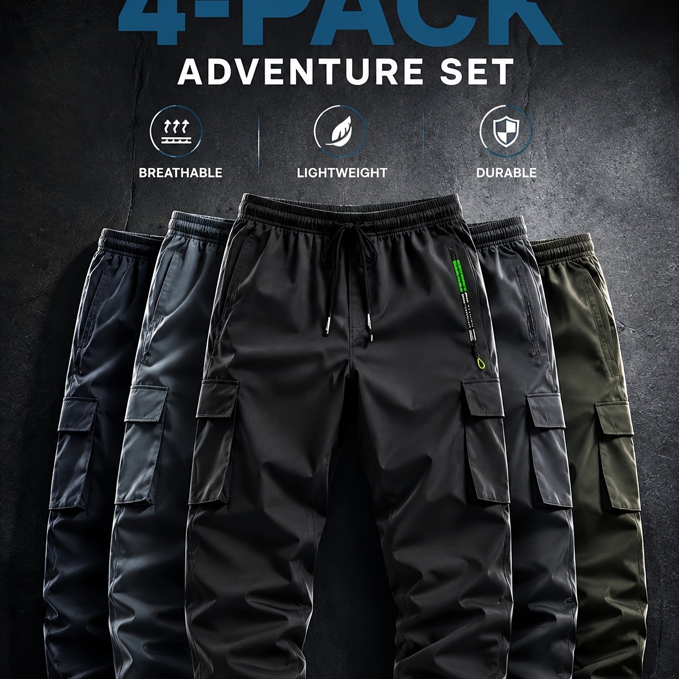 TEMU 4pcs Men's Tactical Cargo Pants Functional Multi-pocket Long Trousers For Work, Hiking, And Urban Casual Wear