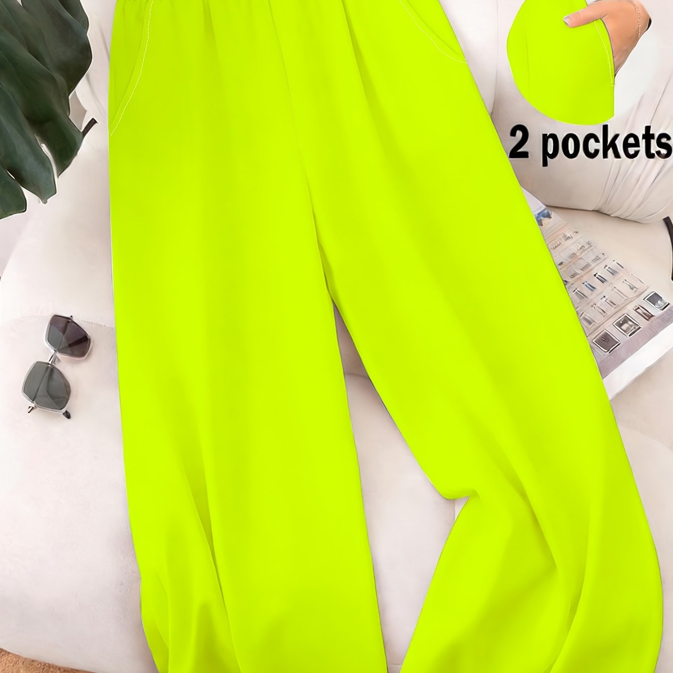 TEMU Solid Color Size-label Straight-leg Pants For Ladies