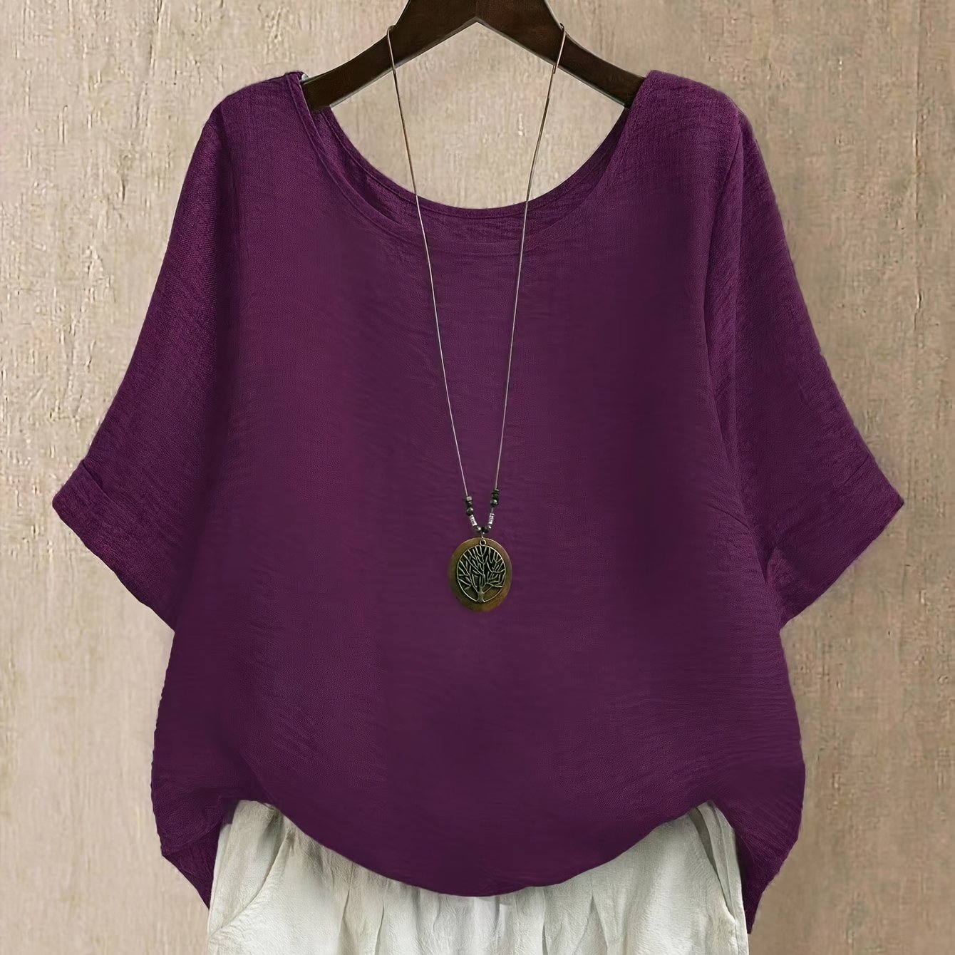 TEMU Plus Size - Literary Plus Size Women's Summer Thin Breathable Casual Loose Vintage Top