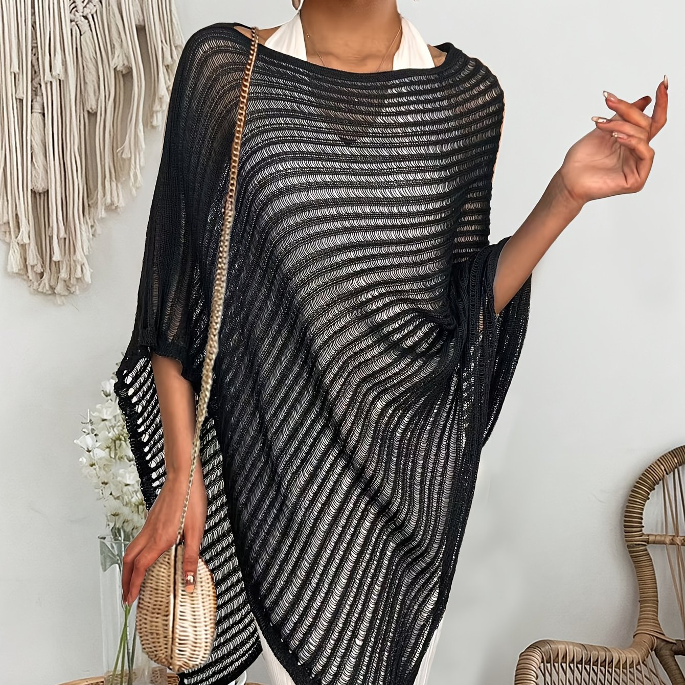 TEMU Franskstil Elegant Utskuren Axelbandslös Överdrag för Kvinnor, Ny Lat Stil Lagerad Genomskinlig Cape , Black Friday, Cyber Monday, , Kinesiskt