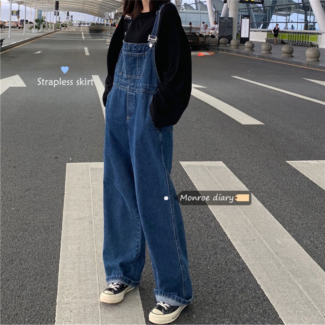 TEMU 【商品名】レディース ワイドレッグ デニム 、韓国風ルーズレトロデザイン、通勤＆ストリートウェア ペルメンカット かわいい日本人スーツ