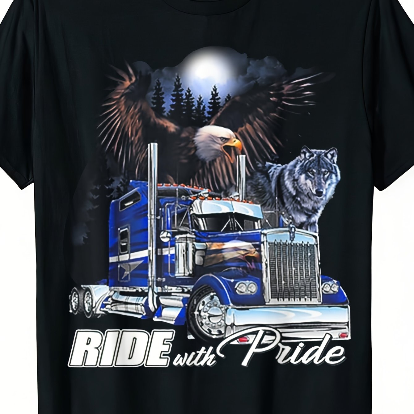 2026 Latest Valentine's Day Gifts Heavy 200gsm T-shirt Semi- For Truck Eagle Wolf & -inspired Logo Crew Neck Shirt For Truck Drivers Lovers & Semi- For Tru