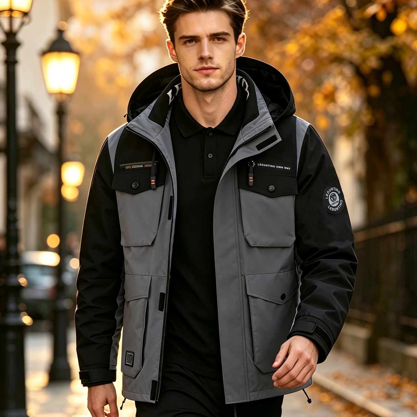 TEMU Men's Fashion Jacket Men Spring Autumn Thin Casual Outdoor Windproof Windbreaker Sports Jacket Coat Men Letter Print Detachable Hat Outdoor
