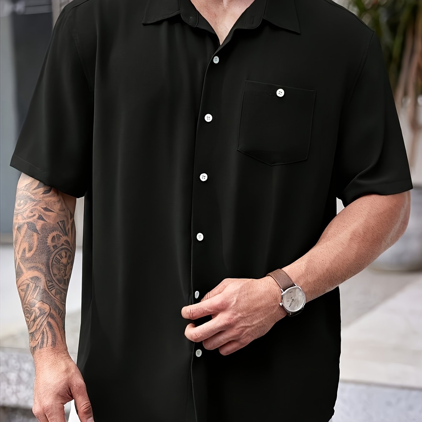 E-shop 1 Stück Herren Plus Size Casual Shirt, Sommer Kurzarm Hemd mit Umlegekragen, Atmungsaktiv mit Brusttasche, Ideal für Alltagsausflüge, Reisen