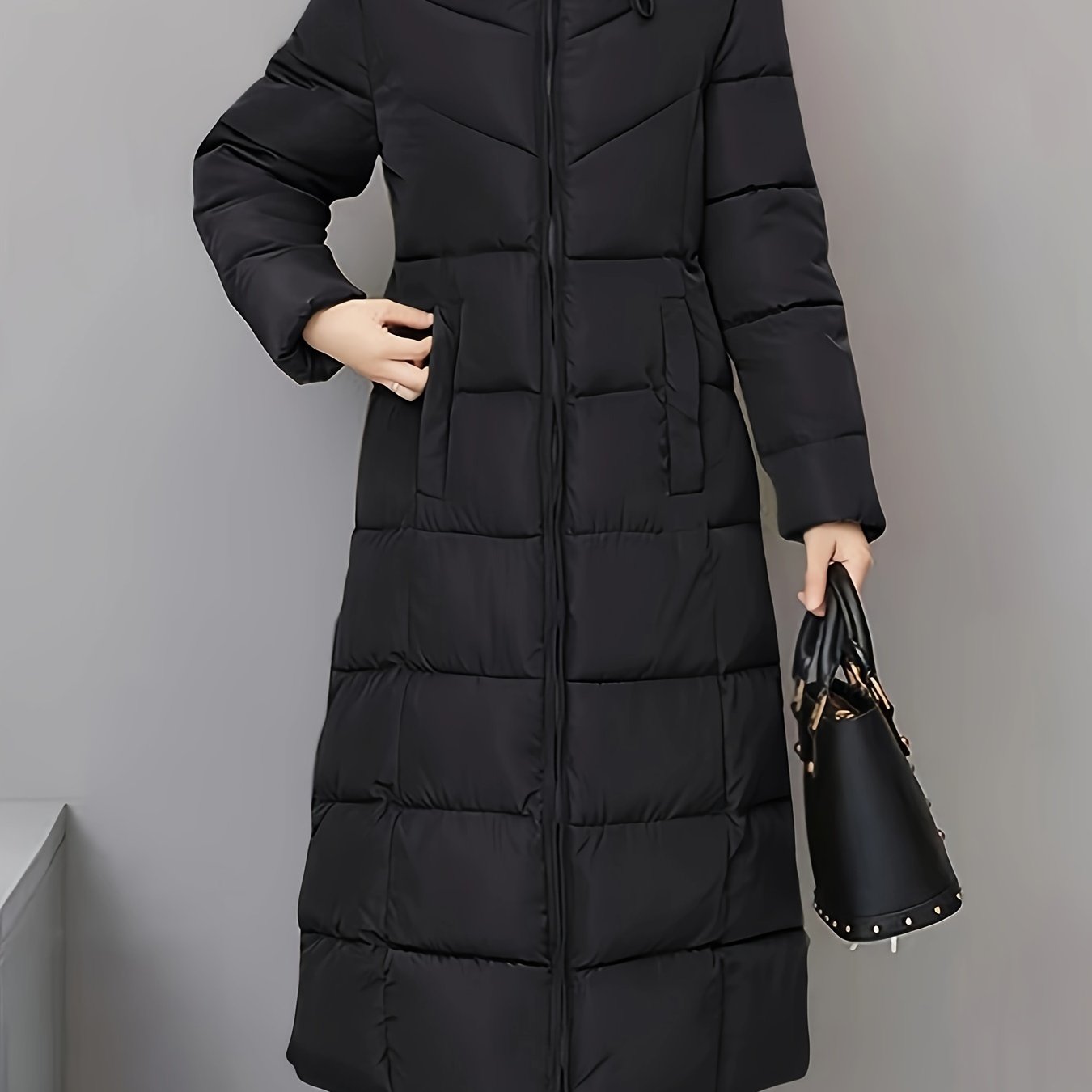 TEMU Winter New Padded Coat For Women, Thickened Long Winter Padded Coat, Korean Style Slim Fit Knee-length Padded Coat Jacket
