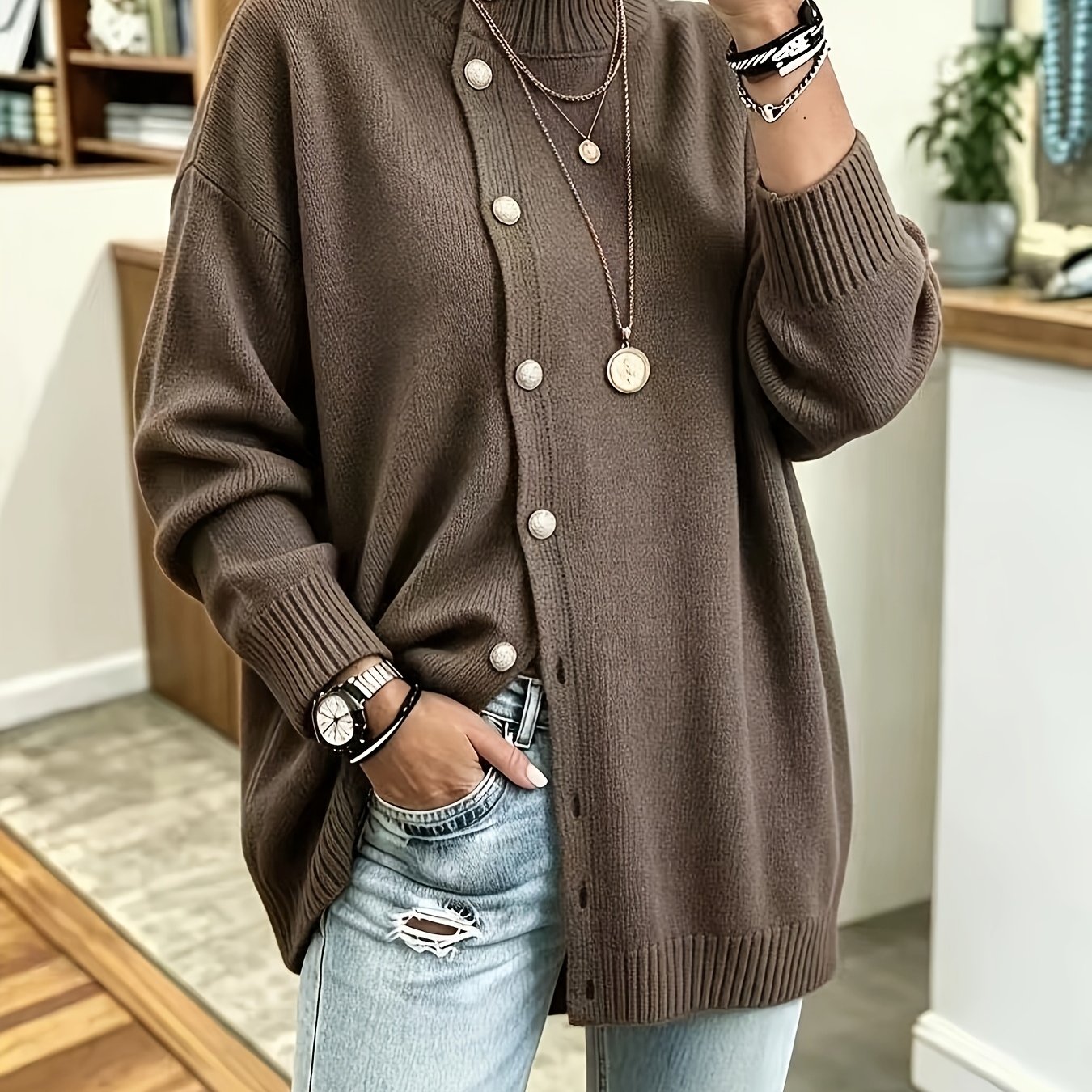 TEMU Grande Taille - Pull d'hiver à manches longues pour femmes, Grande Taille, Pull Grande Taille, Vêtements pour femmes Grande Taille, Haut pour