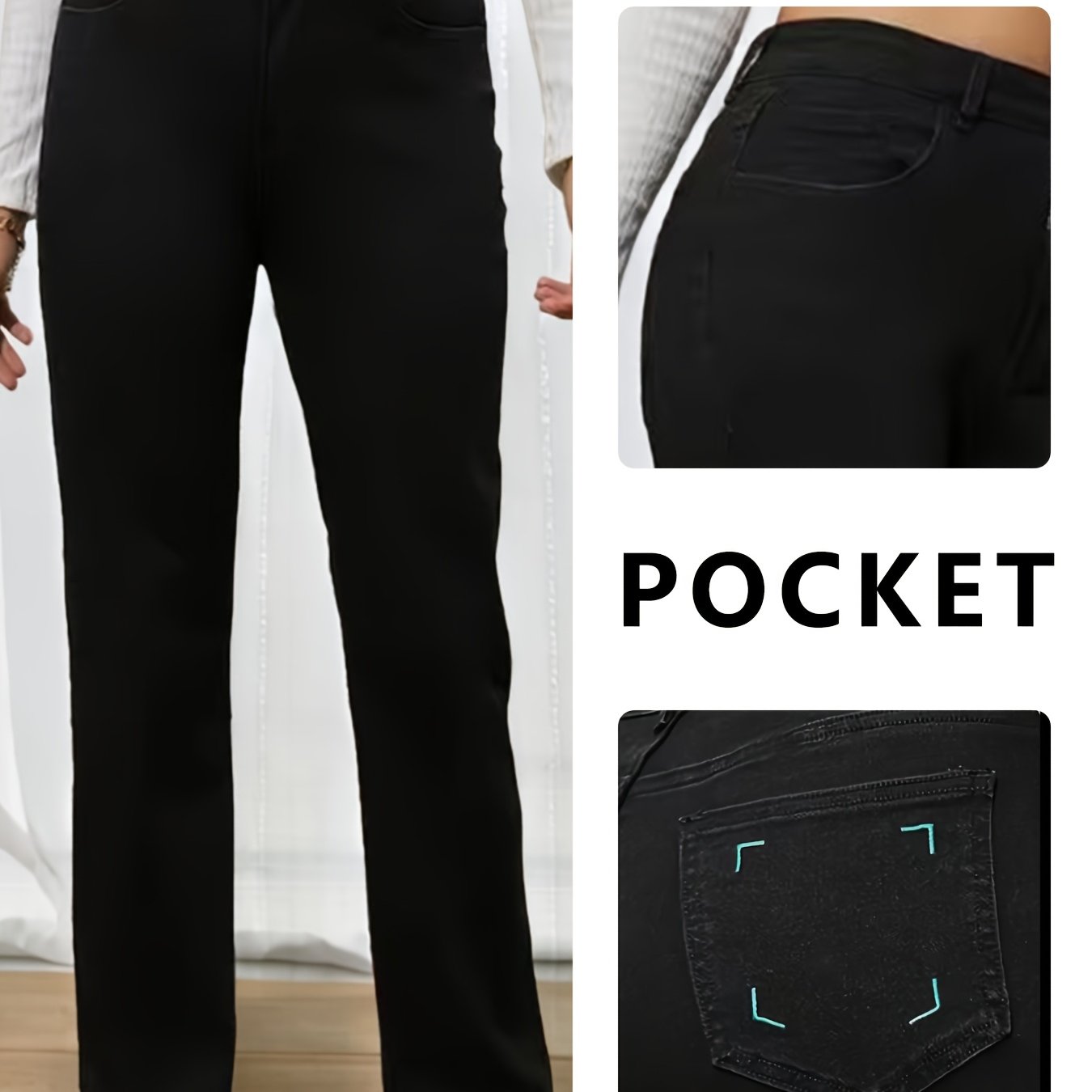 Image of Straight-leg Jeans For Women; High-waisted; Stretch; Slim Fit; Flattering; Versatile; New Four-season Fashion