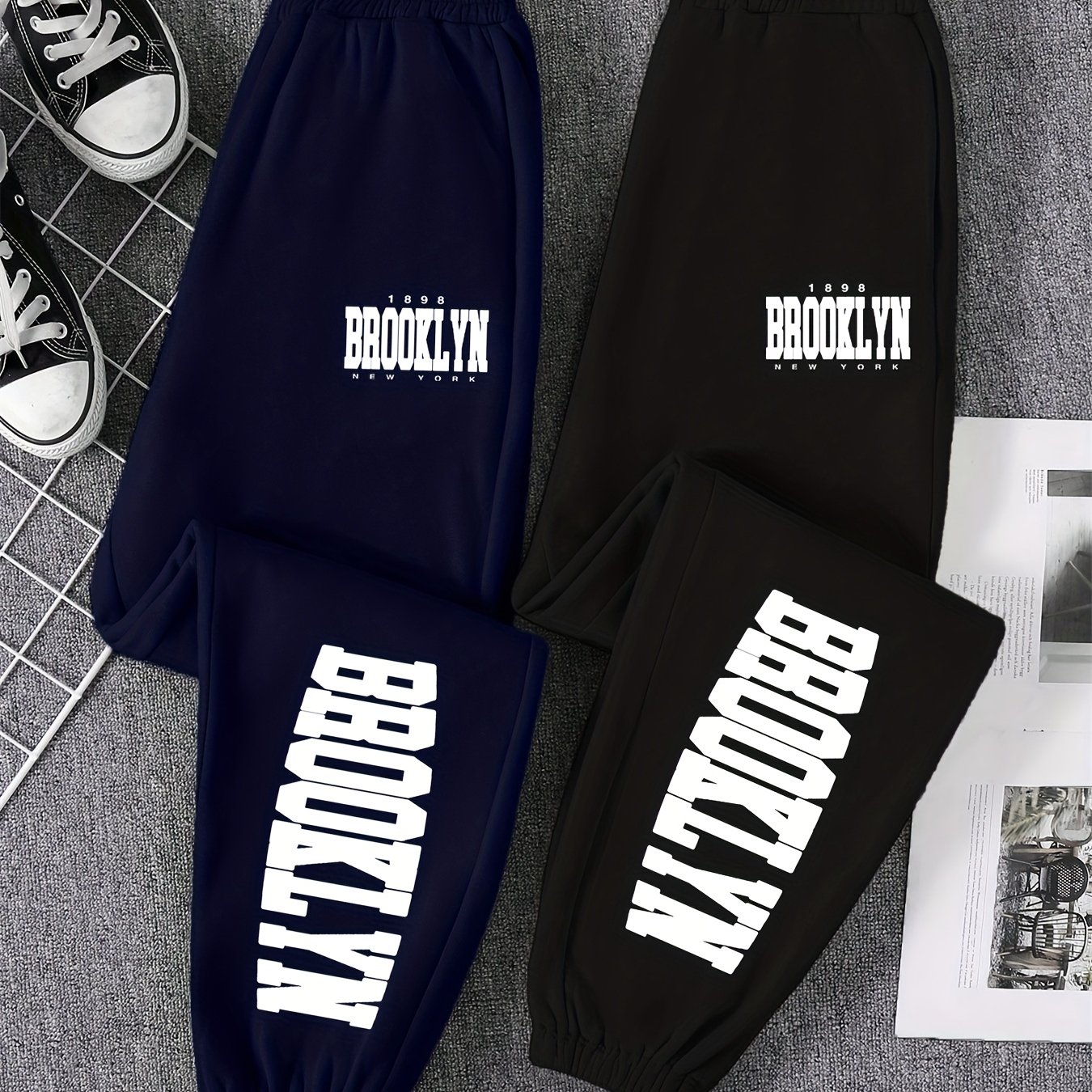 TEMU Ensemble de 2 pantalons de jogging pour femmes, imprimé BROOKLYN à lettres, mode décontractée automne/hiver 2025