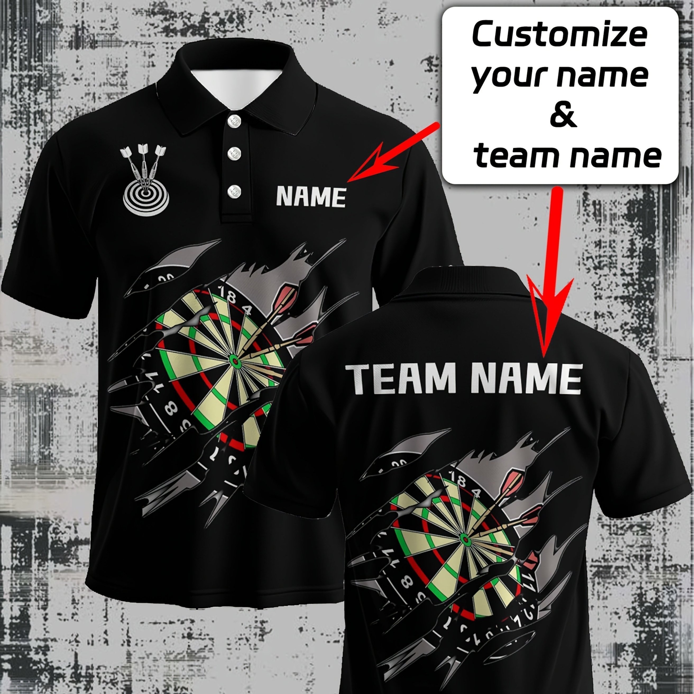 TEMU Custom Men's Shirt, Personalized Men's Shirt, Custom Darts 's Shirt - Personalized Name & Team Name Printing, Breathable Quick-dry Fabric, Short