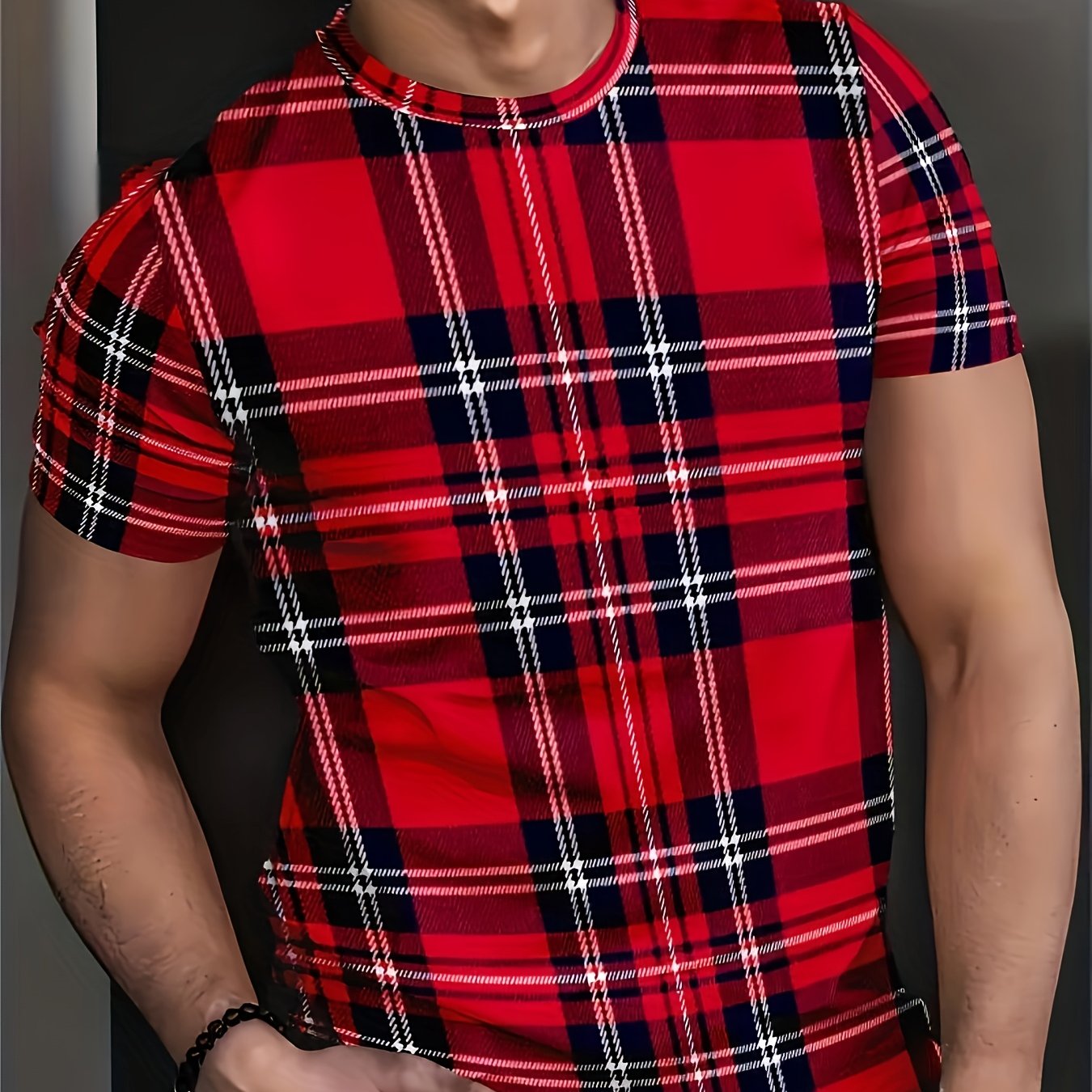 TEMU Maglietta a Maniche Corte con Stampa a Quadri, T-Shirt con Scollo , Abbigliamento Estivo da per Outdoor