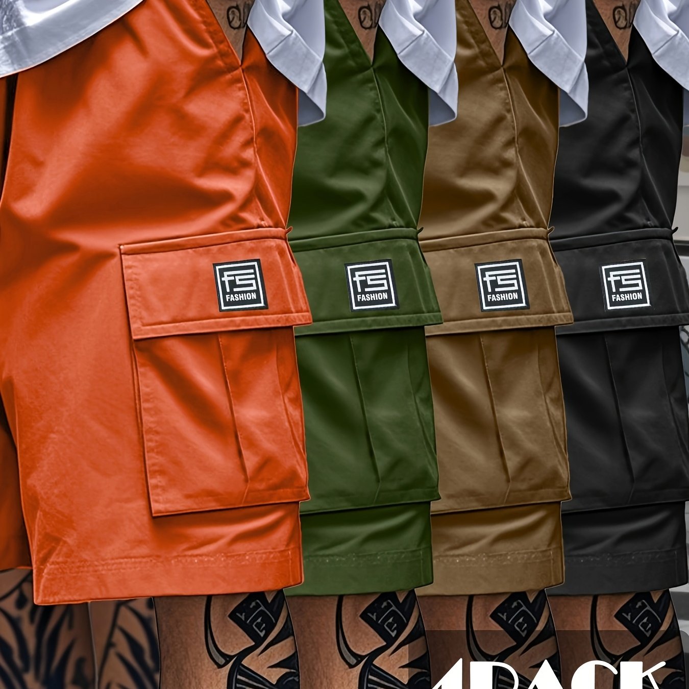 TEMU 4pcs Men's Loose Fit Casual Cargo Shorts | Solid Color, Mid-waist With Pockets, Perfect For Casual Attire, Comfortable Clothing, Versatile