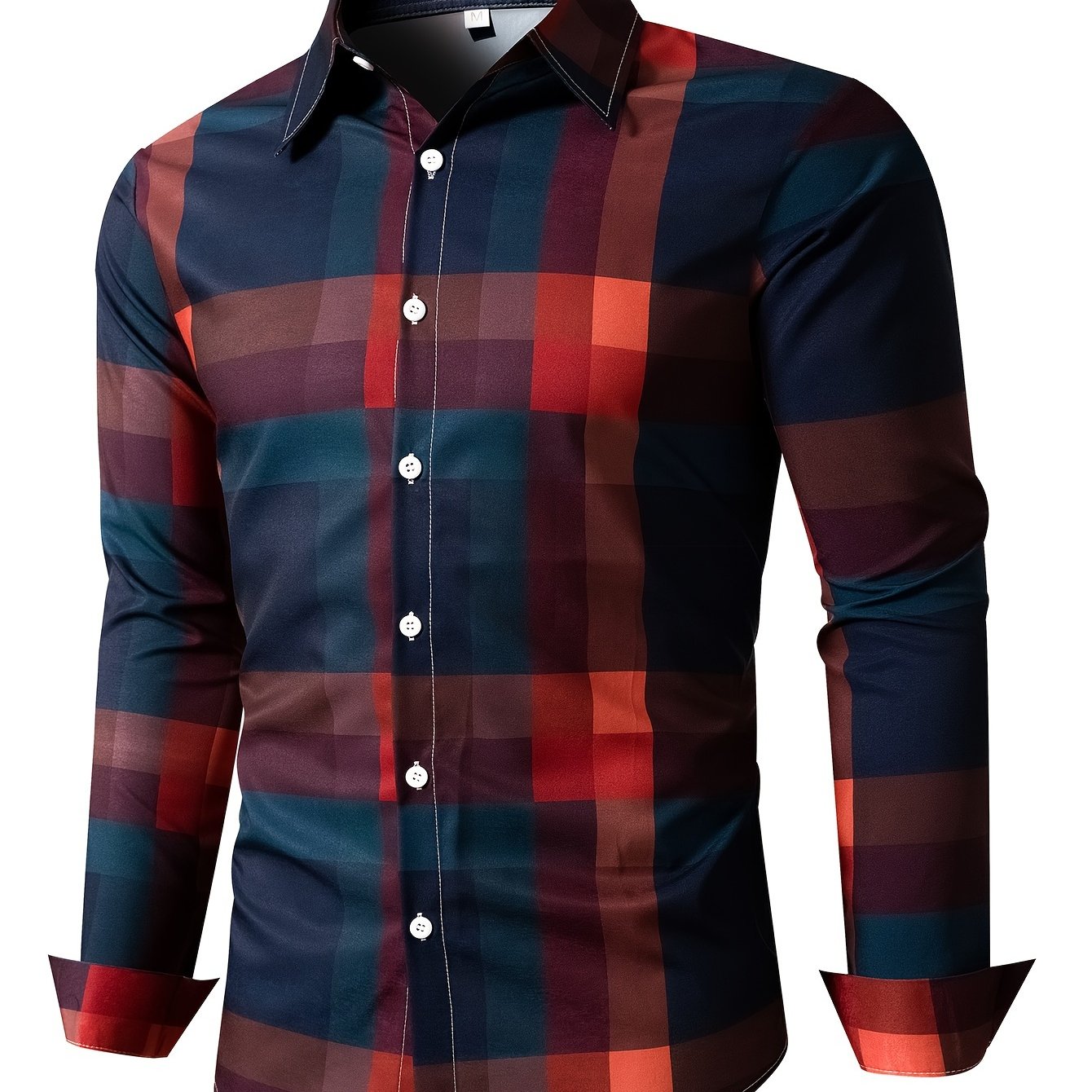 TEMU Men's Checks Print Long Sleeve Shirt For Spring And Fall, Casual Business Comfy Shirt As Gift