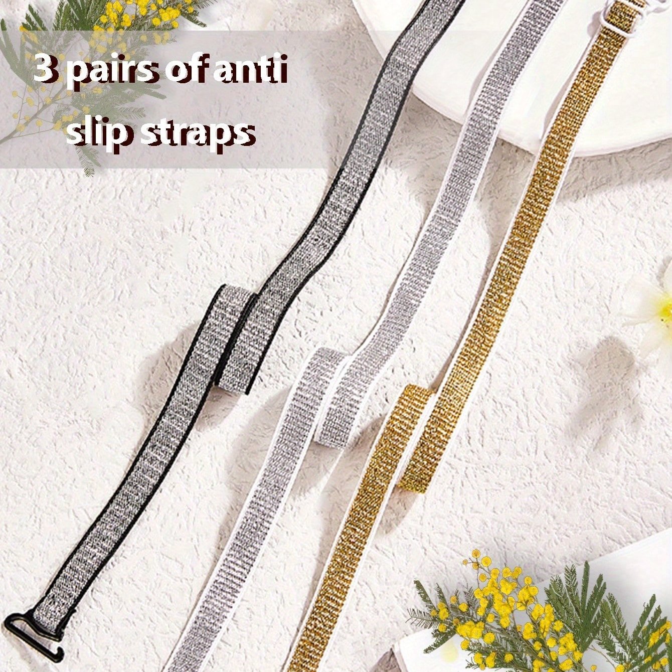 3 Sets One-shoulder Transparent Women Invisible Bra Strap With Golden And Silver Anti-slip Shoulder Strap Additions