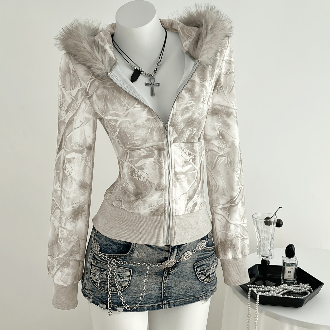 TEMU Women's Coat, -trimmed Zip-up Sweatshirt, Autumn/winter Casual Wear, Suitable For Daily Wear