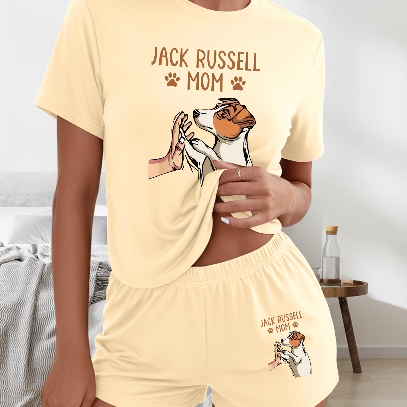 TEMU And Summer Women's Short-sleeve Round Neck Curved T-shirt And Shorts Two-piece Set, Machine Washable, Soft And Stylish Printed Short-sleeve And