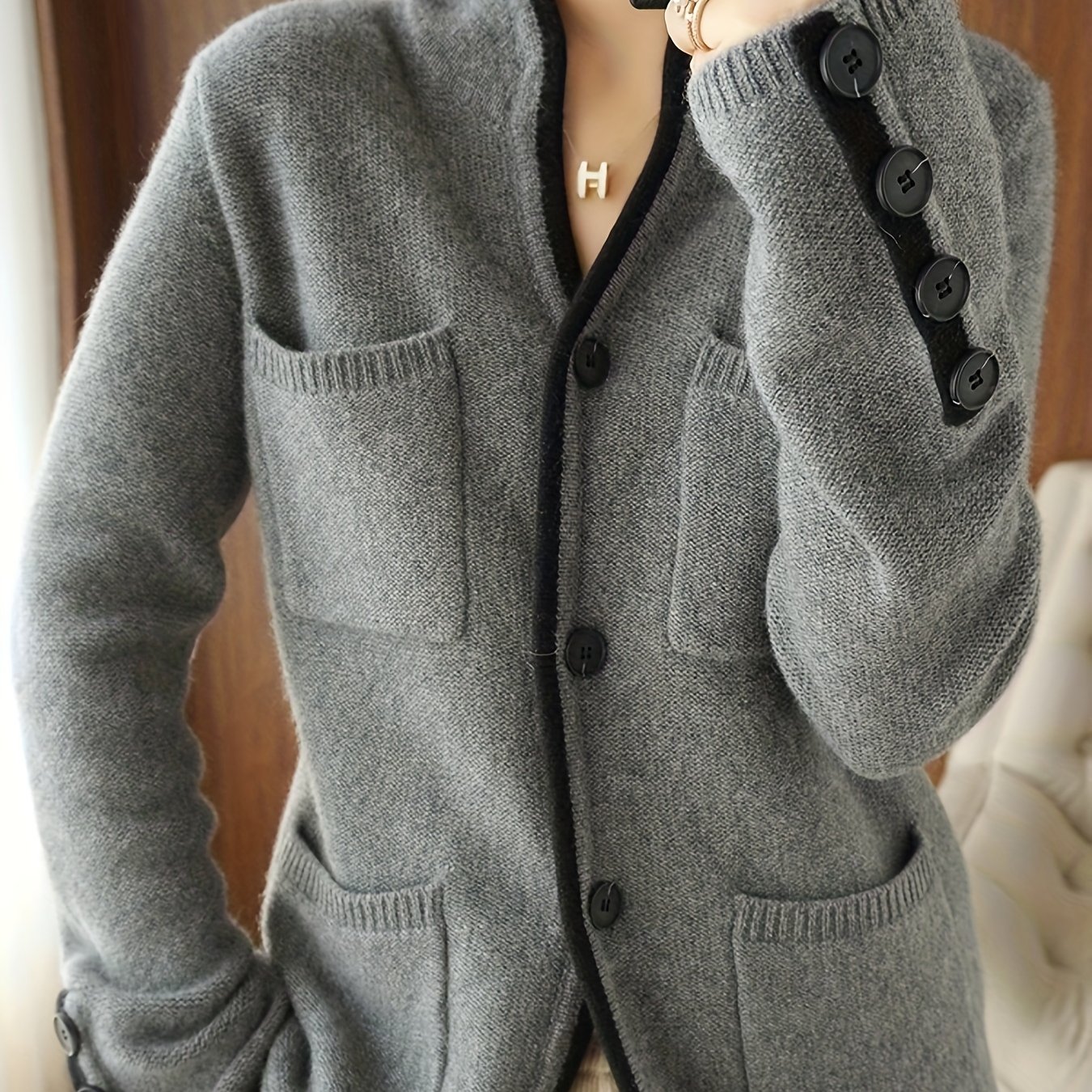 TEMU Knitted Cardigan Women's Sweater , Fashionable And To Off Knit Outerwear