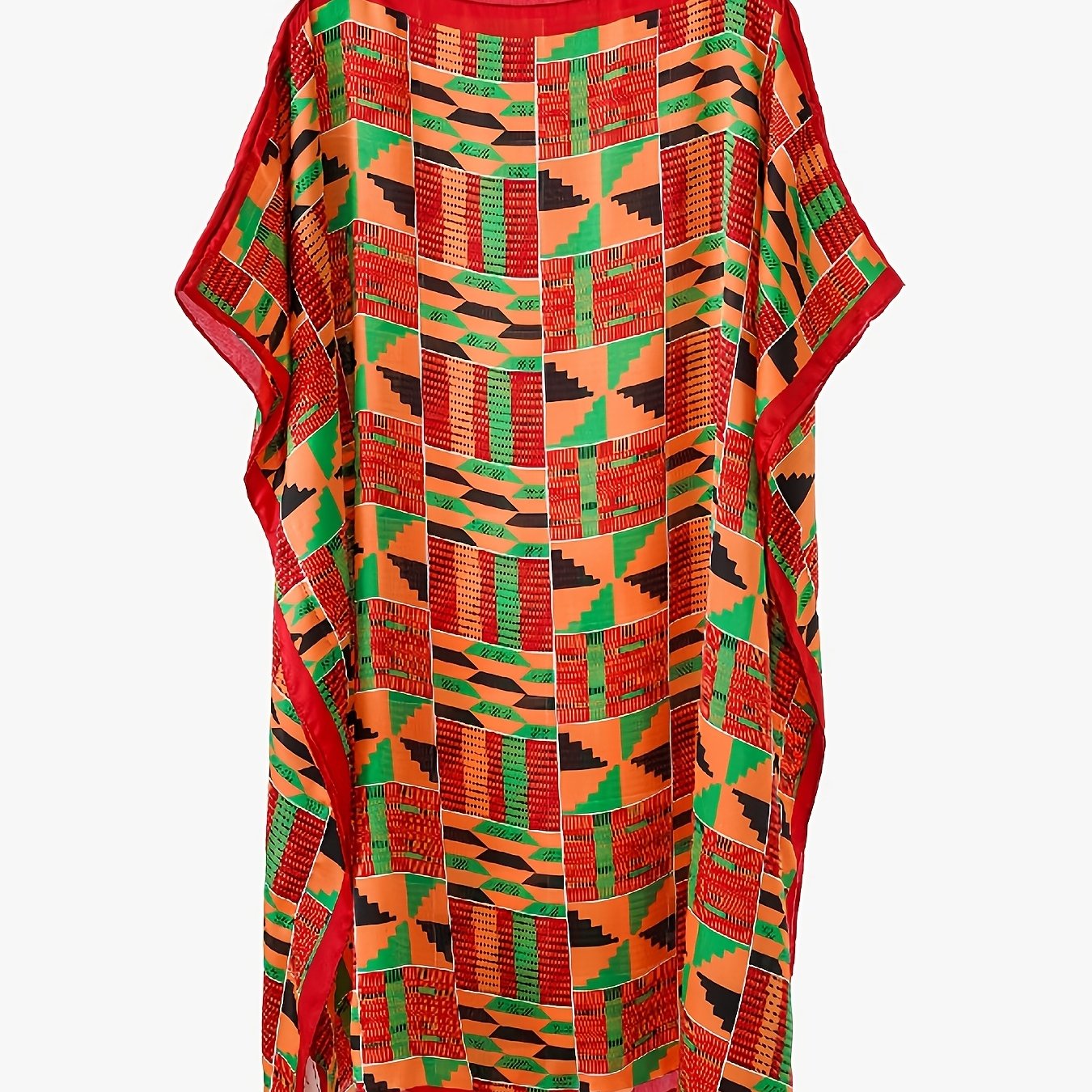 TEMU Brocade High-end Women's Summer Travel Sunscreen Geometric Pattern Print Sunscreen Clothing Bohemian Style Slightly Artifact! Loose Breathable
