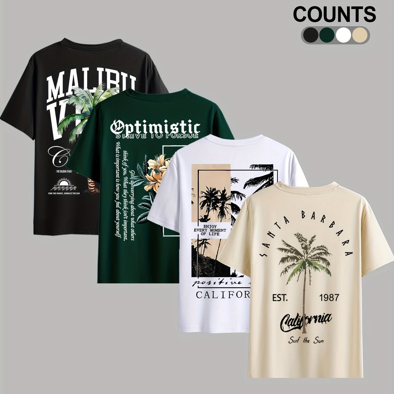 TEMU T-shirts à manches courtes imprimés décontractés pour hommes, parfaits pour estivales, ensemble de 4 pièces à manches courtes