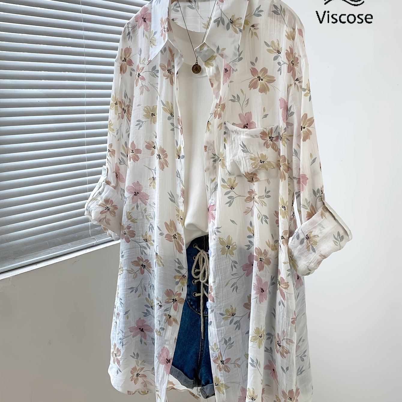E-shop Mittellange Vintage-Cardigan-Modeshirt mit Knopfleiste Aufdruck, neues Designer-Oberteil mit wunderschönem langärmeligem Blumendruck, lockere