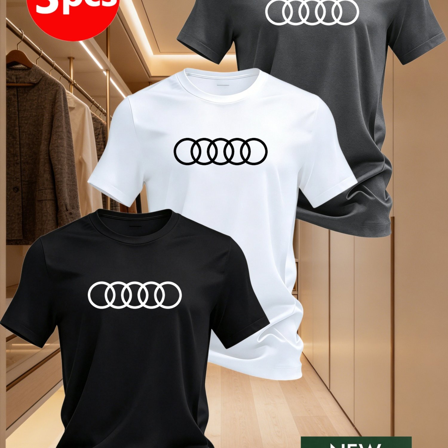 TEMU Men's Fashion Minimalist Short Sleeve T-shirt 3pcs Set, Classic Pattern On Chest, Modern Urban Style, Suitable For Casual Daily Wear And ,