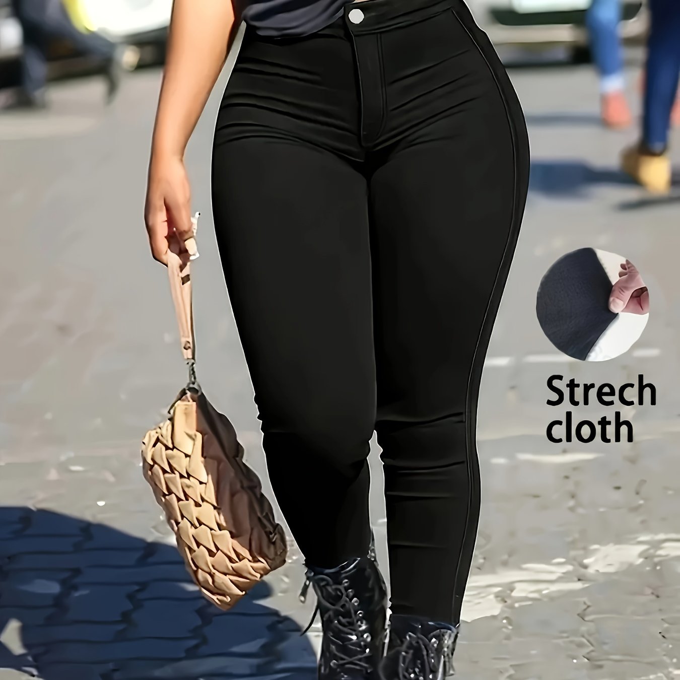E-shop Damen High-Waist Stretch Skinny Jeans - Elegante Schwarze Gerade Bein Hose, Slim Fit Denim mit Knopfverschluss integriertem Reißverschluss,