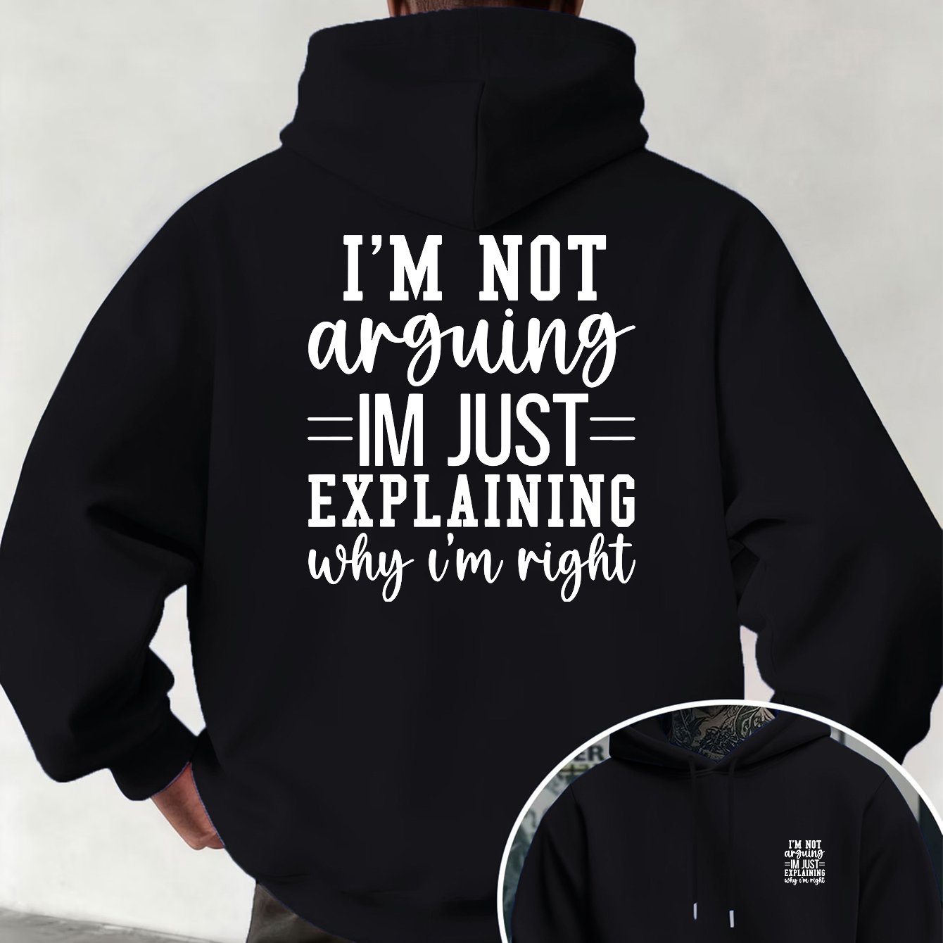 TEMU Men's Autumn Winter Trendy Hooded Sweatshirt, Arguing Explaining Truth Meme Double-sided Creative Print Pattern, Style Easy Versatile Top,