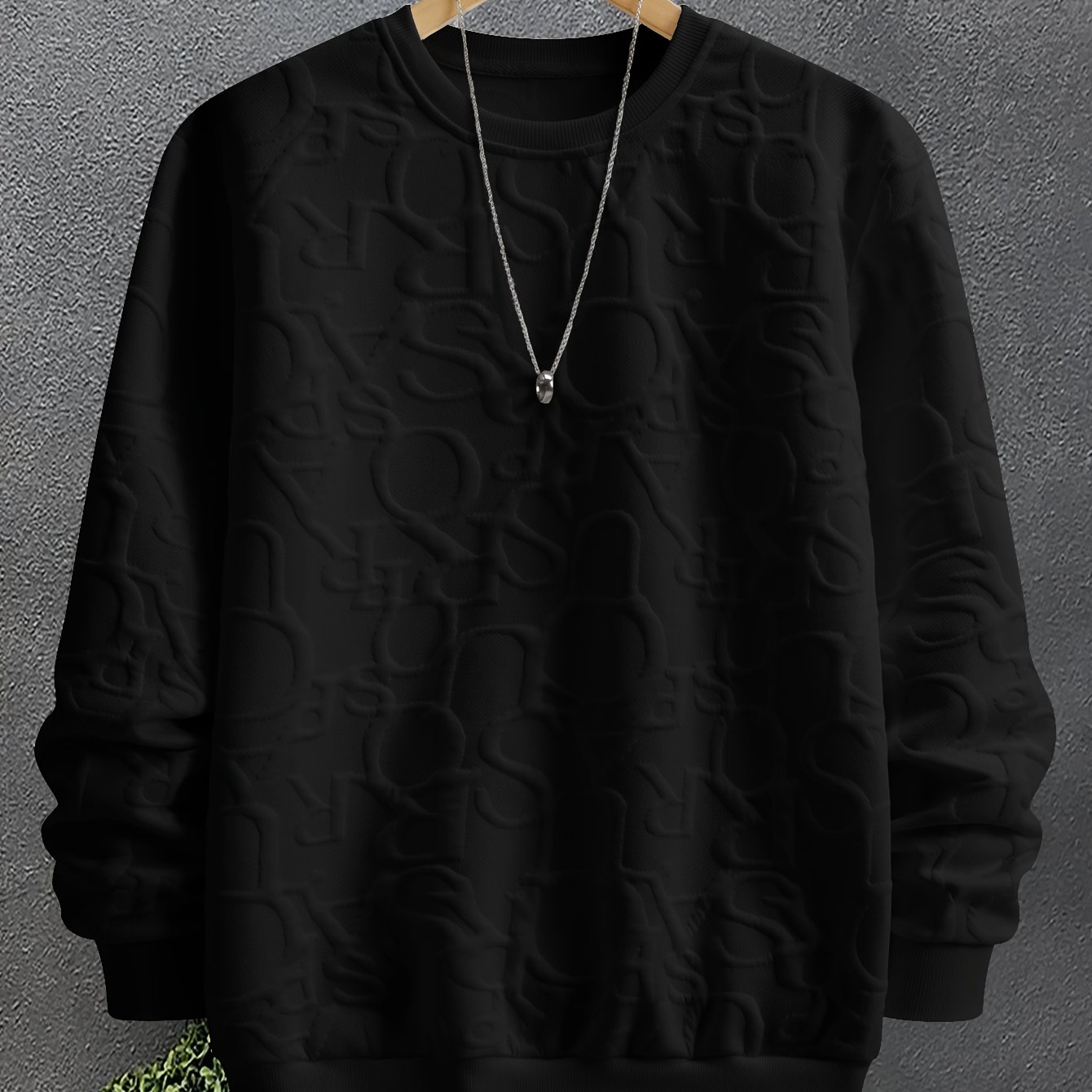 TEMU Men's Neck Sweatshirt, Men's Crew Neck Sweatshirt, Jacquard Design Casual Streetwear Sweatshirt, Simple , Long Sleeve T-shirt, Sport Sweatshirt,