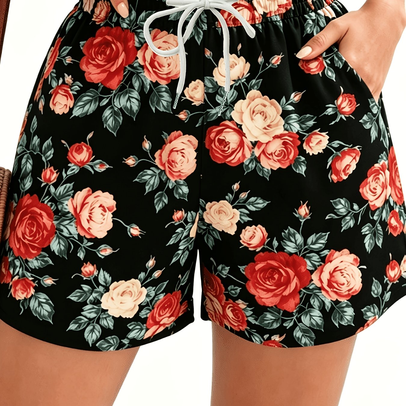 TEMU Women' Size Shorts - [printed Design â Not Textured], Drawstring Design Women's Shorts, Beach Shorts Swim Trunks, Casual Fashionable And