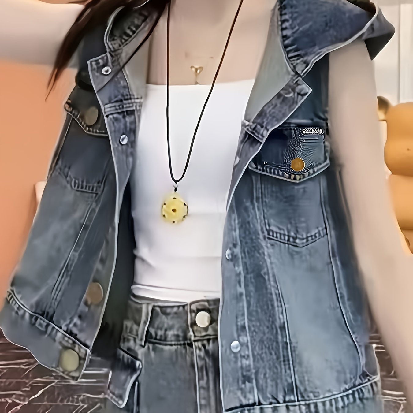 TEMU レディース ヴィンテージデニム ノースリーブ オープンフロント ジャケット バックカットアウトデザイン - カラー カジュ 夏秋用 軽量カバーアップ クスタイル ヴィンテージファッション ヴィンテージスタイル愛好家専用