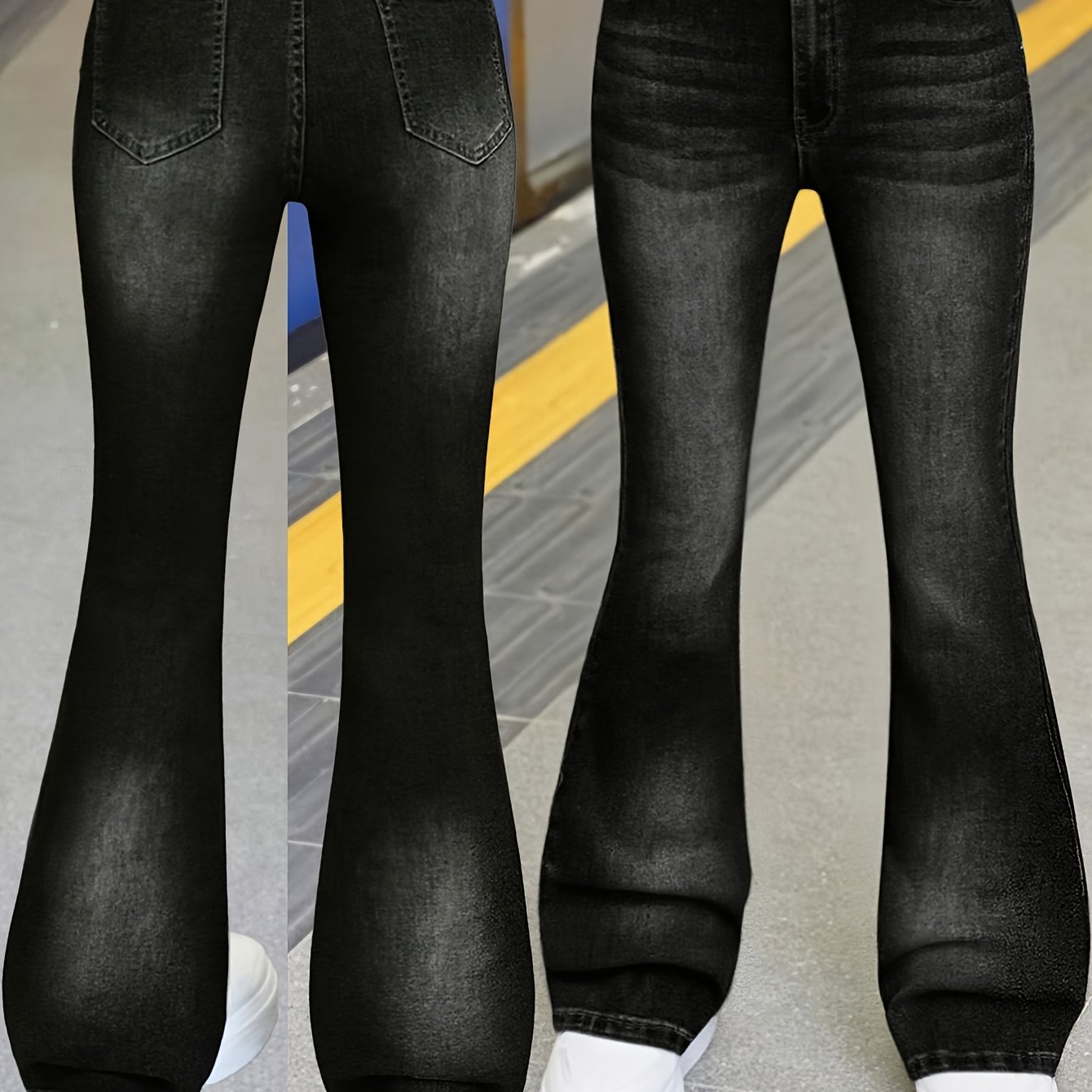 Image of 2026 New Y2k Washed Slightly Flared Black-gray Jeans, Street Style For Girls And Young, Holiday, Spring/summer Back-to- Essential Versatile Item
