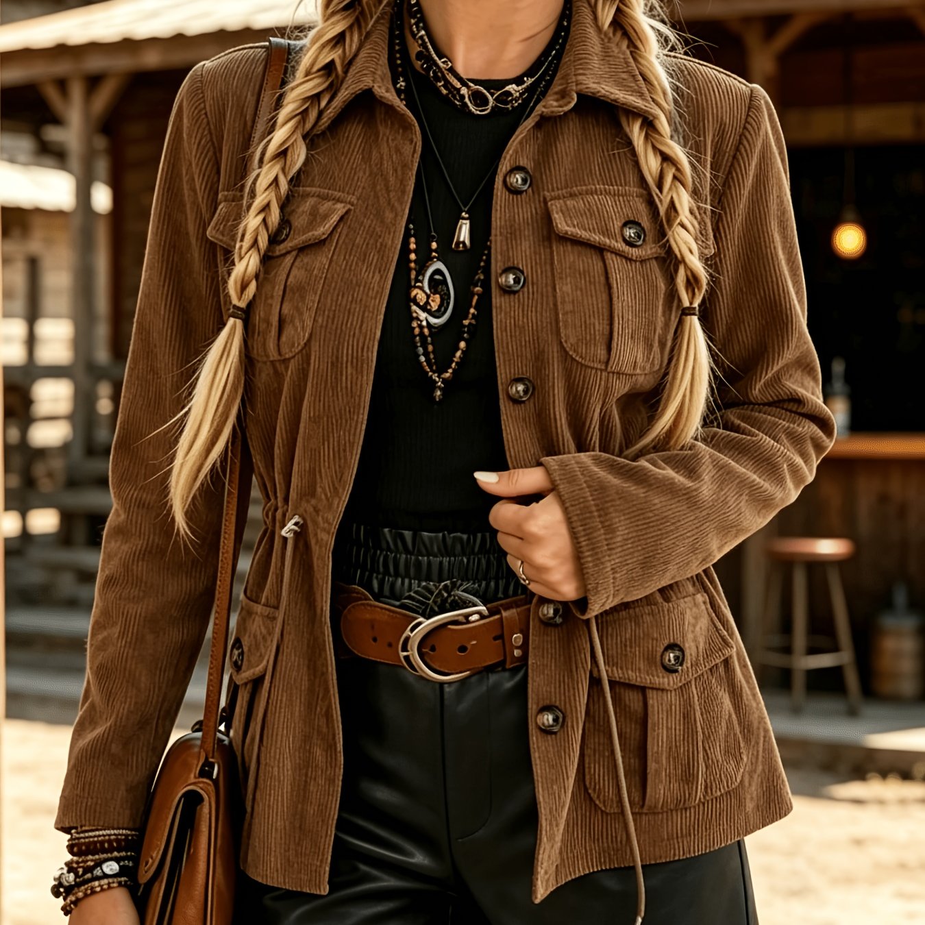 Women's Autumn/winter Retro Casual Single-breasted Jacket, Slim-fit Versatile Western-style Jacket With Drawstring Design