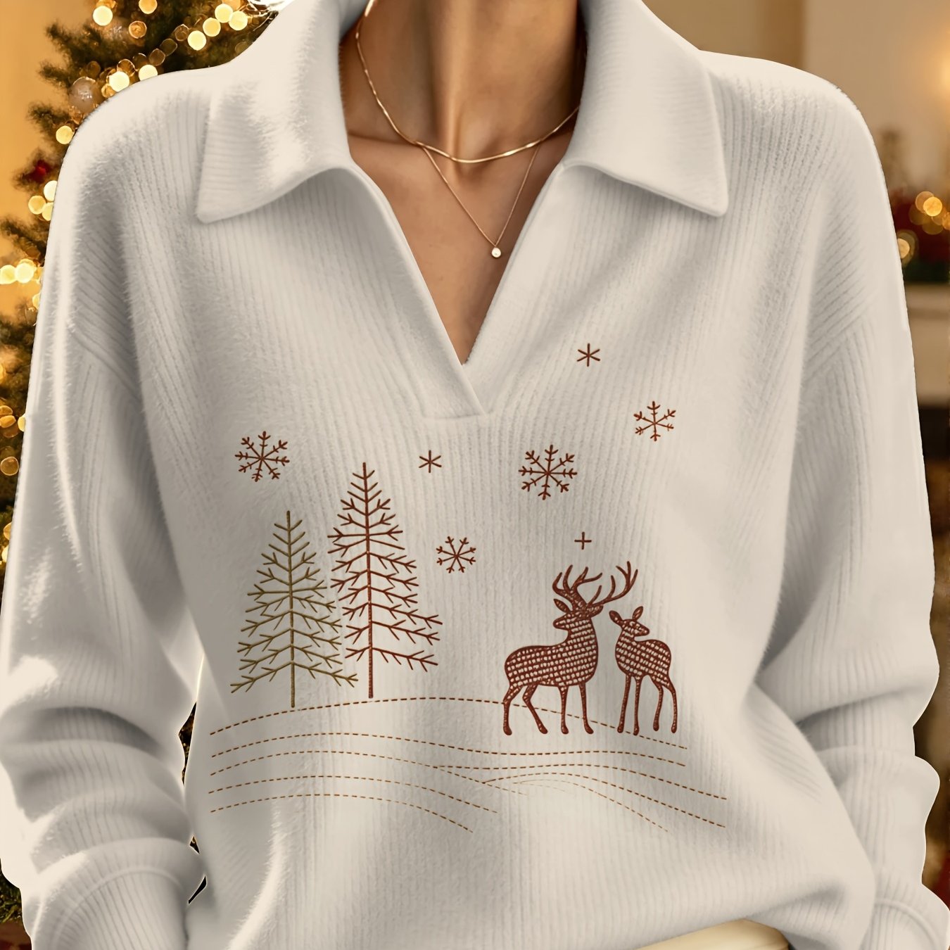 TEMU Dos Women' 2026 New Sweater - Loose Fit Christmas Reindeer & Snowflake Sweater Suitable For , Machine Washable Cozy Pullover For Parties, Casual
